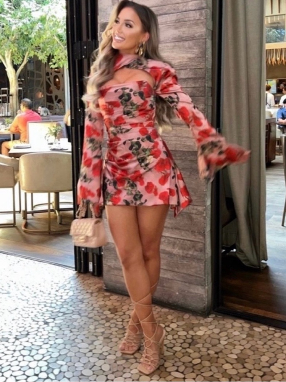 House of CB Toira Dress in Red Floral  Mini Dress in Pink and Red - Picture 6 of 7